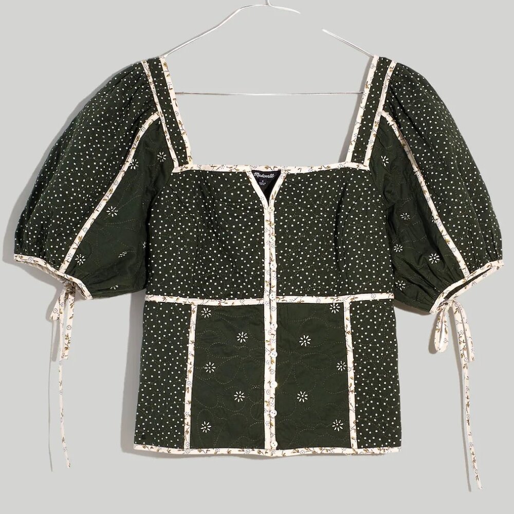 NWT Madewell Patchwork Puff-Sleeve Top